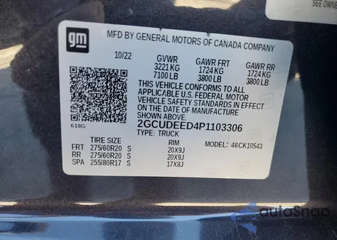 2023 Chevrolet Silverado K1500 Rst z USA, uszkodzony, nr VIN 2GCUDEED4P1103306